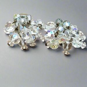 Vintage Aurora Borealis Earrings – Crystal Cluster Dangle